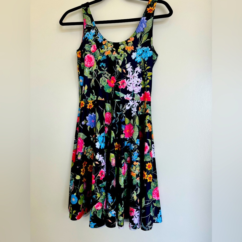 Blackmilk Black Floral Scoop-Neck Mini Dress with Bright Blooms